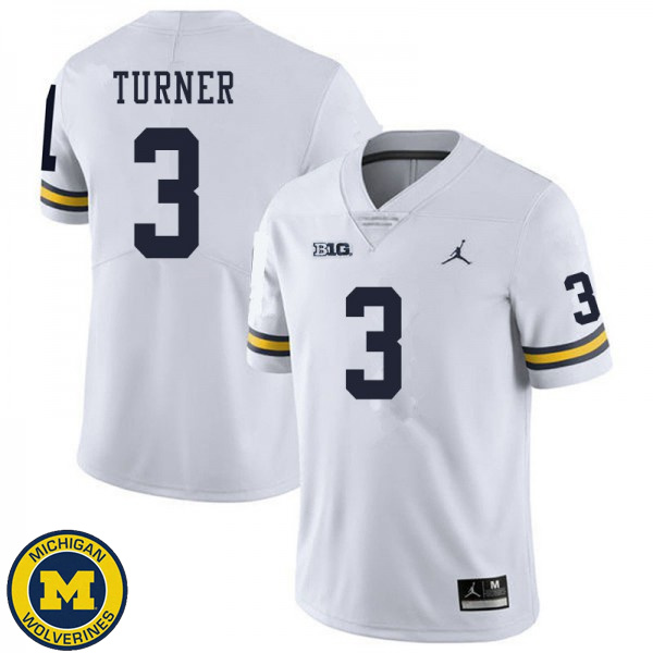 Mens Michigan Wolverines #3 Christian Turner White Fashion Jersey